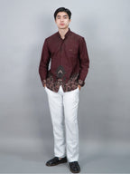 Swipe Up Kemeja Batik Pria Modern Lengan Panjang Widura Maroon