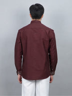 Swipe Up Kemeja Batik Pria Modern Lengan Panjang Widura Maroon