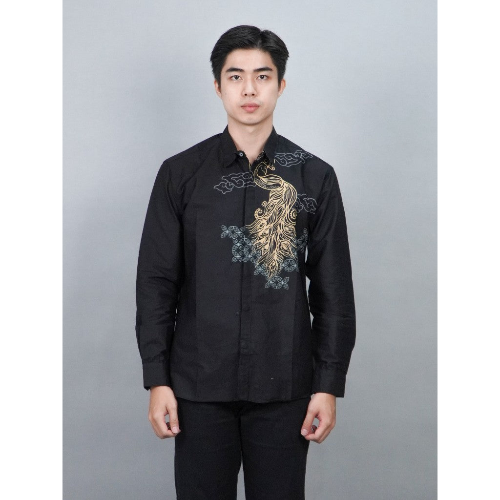 Swipe Up Kemeja Batik Pria Modern Katun Slimfit Lengan Panjang Motif Himawari White