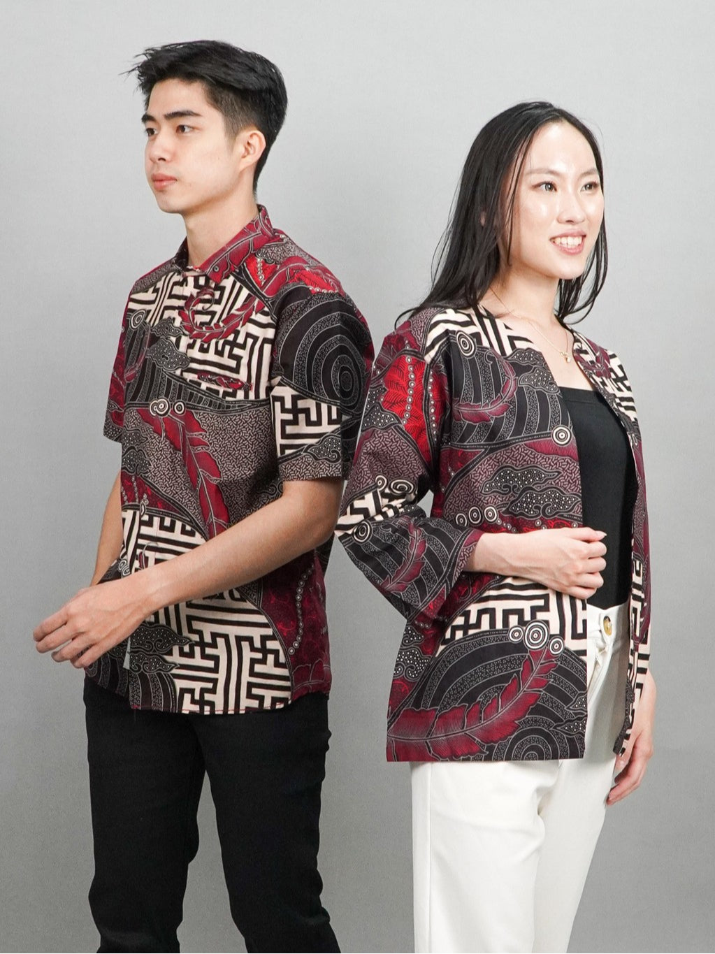 Swipe Up Outer Batik Wanita Modern Lengan 3/4 Kiiro Maroon