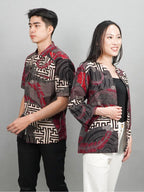 Swipe Up Outer Batik Wanita Modern Lengan 3/4 Kiiro Maroon