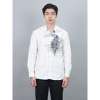 Swipe Up Kemeja Batik Pria Modern Katun Slimfit Lengan Panjang Motif Himawari White