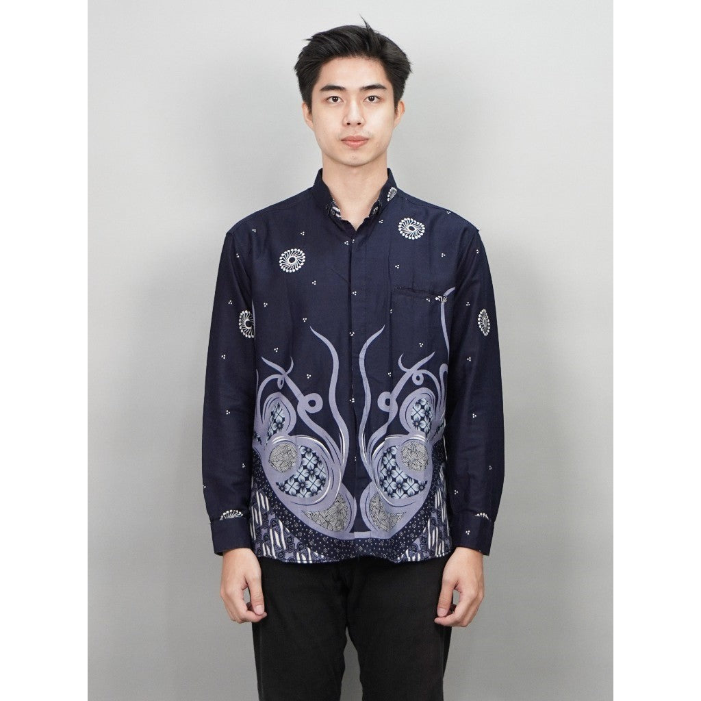 Swipe Up Kemeja Batik Pria Modern Jumbo Lengan Panjang Night