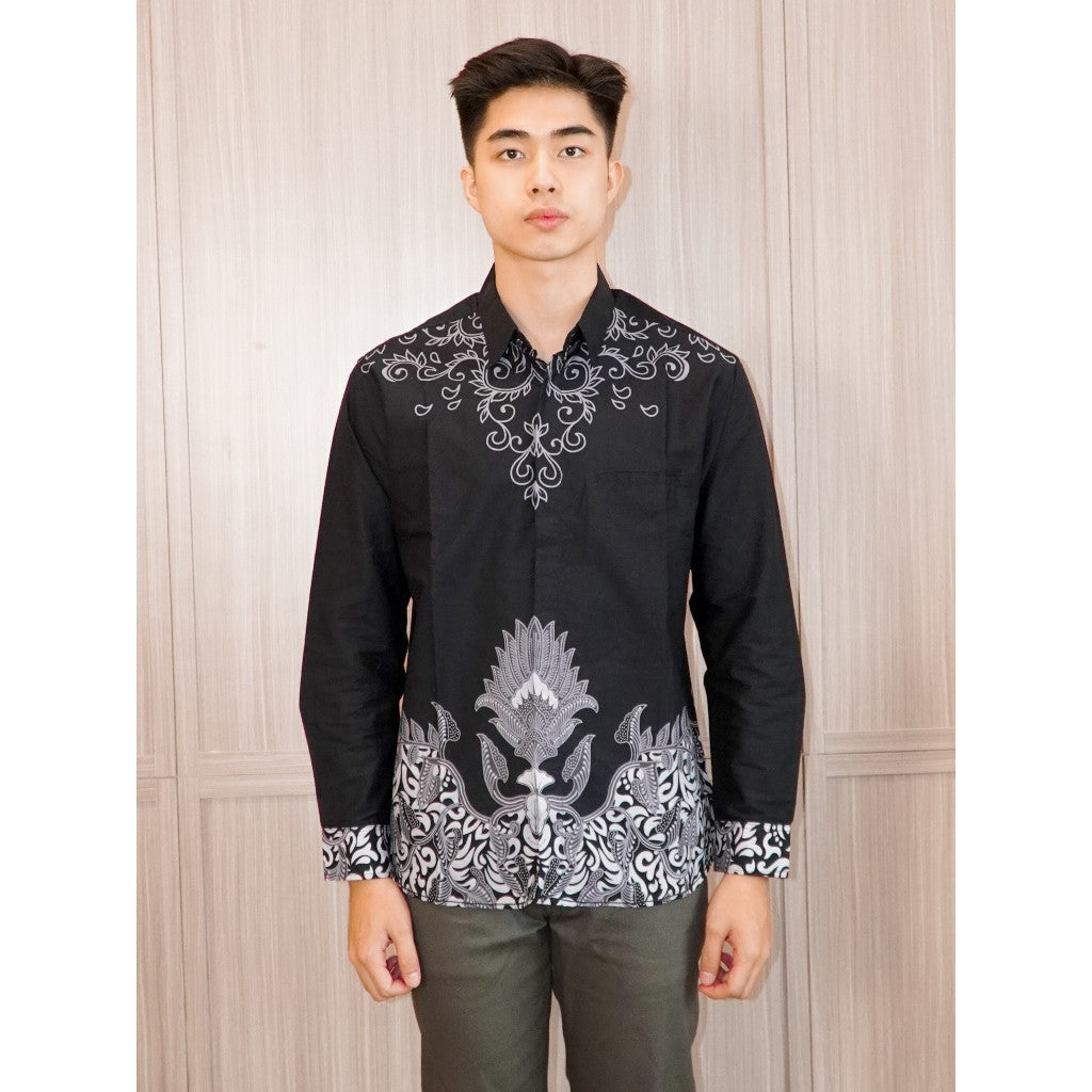 Swipe Up Kemeja Batik Pria Modern Lengan Panjang Widura Maroon