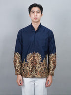 Swipe Up Kemeja Batik Pria Modern Slimfit Lengan Panjang Charisma Navy