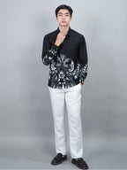Swipe Up Kemeja Batik Pria Modern Katun Slimfit Lengan Panjang Motif Katsura Black