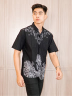 Swipe Up Kemeja Batik Pria Modern Lengan Pendek Widura Black