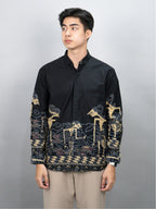 Swipe Up Kemeja Batik Pria Modern Lengan Panjang Arjuna Black Navy