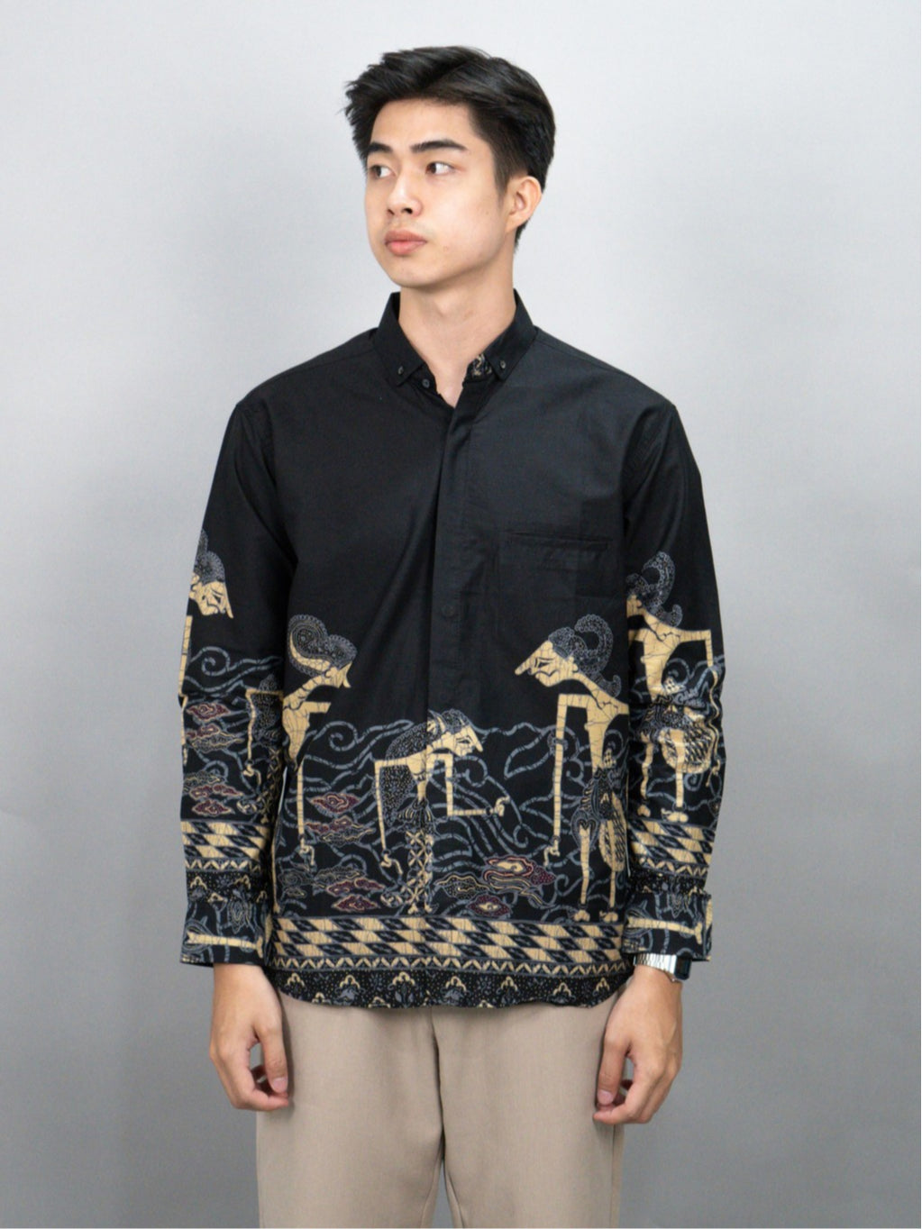 Swipe Up Kemeja Batik Pria Modern Lengan Panjang Arjuna Black Navy