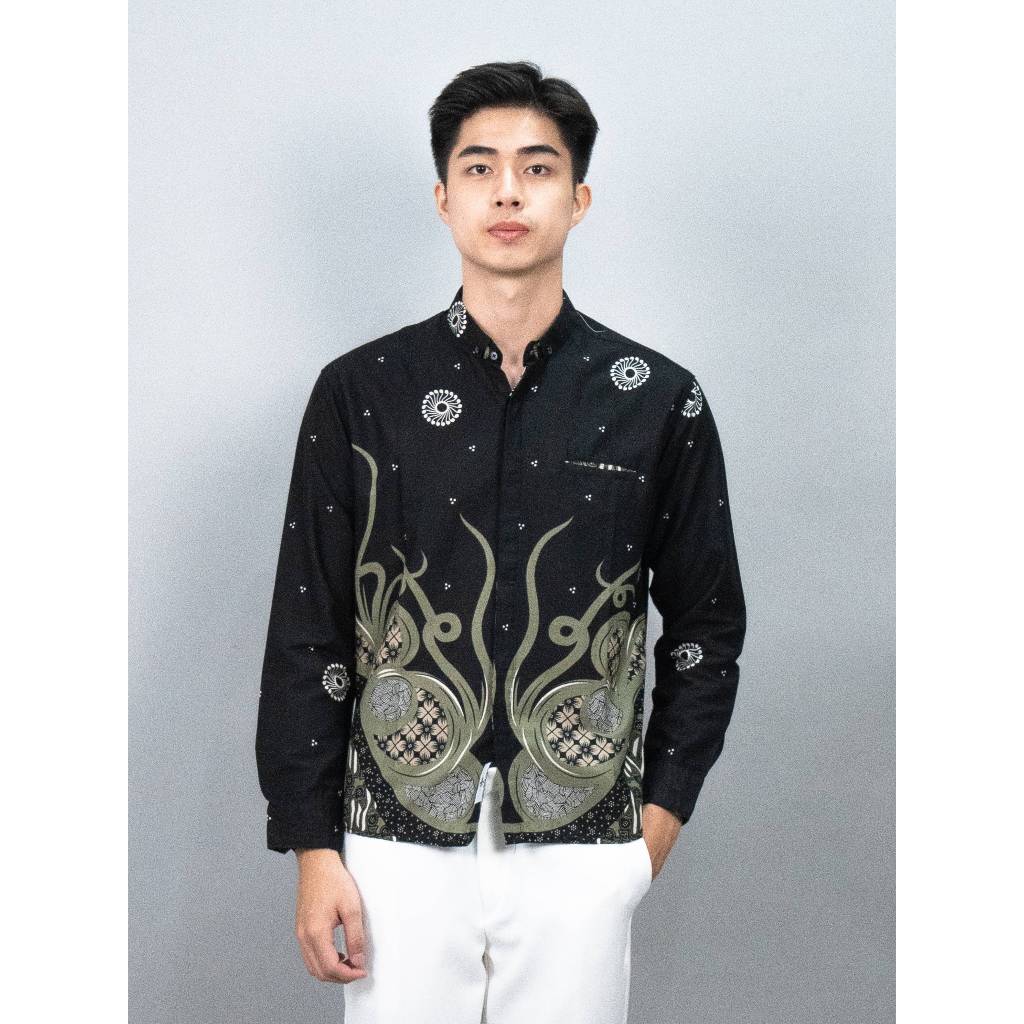 Swipe Up Kemeja Batik Pria Modern Jumbo Lengan Panjang Night