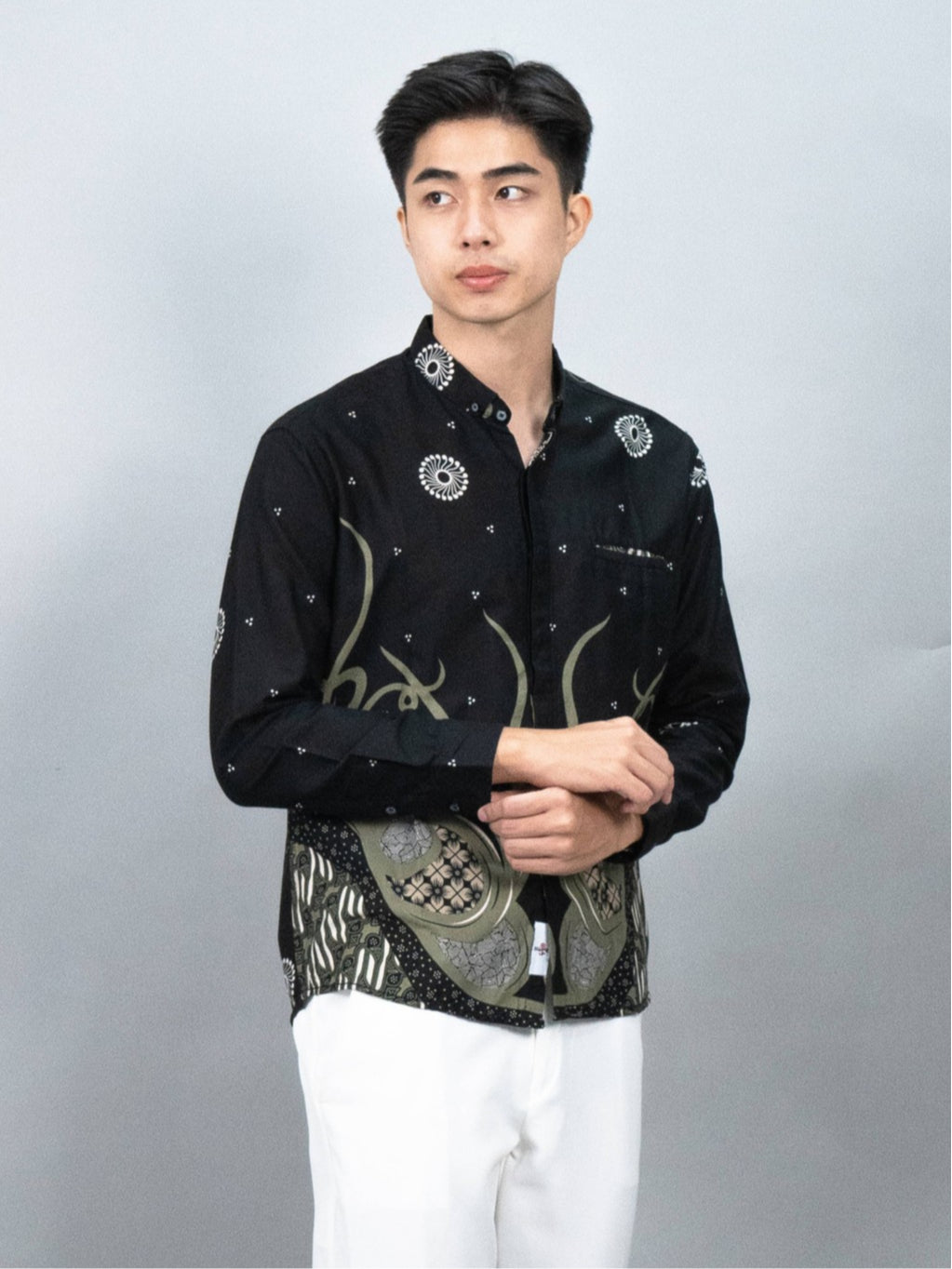 Swipe Up Kemeja Batik Pria Modern Lengan Panjang Night Green