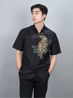 Swipe Up Kemeja Batik Pria Modern Lengan Pendek Himawari Black