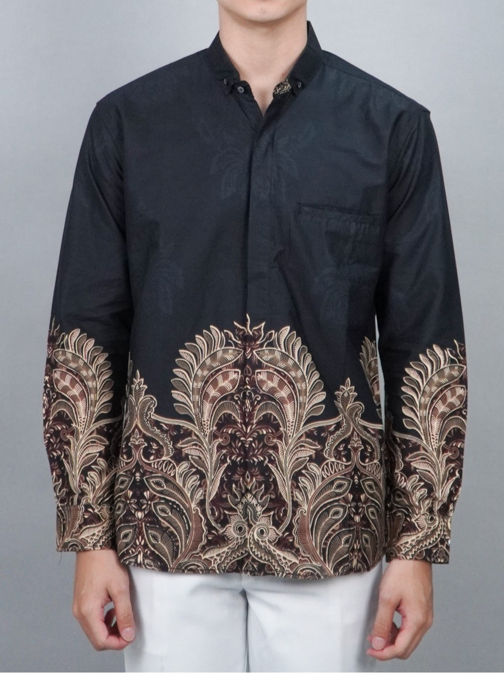 Swipe Up Kemeja Batik Pria Modern Slimfit Lengan Panjang Charisma Black