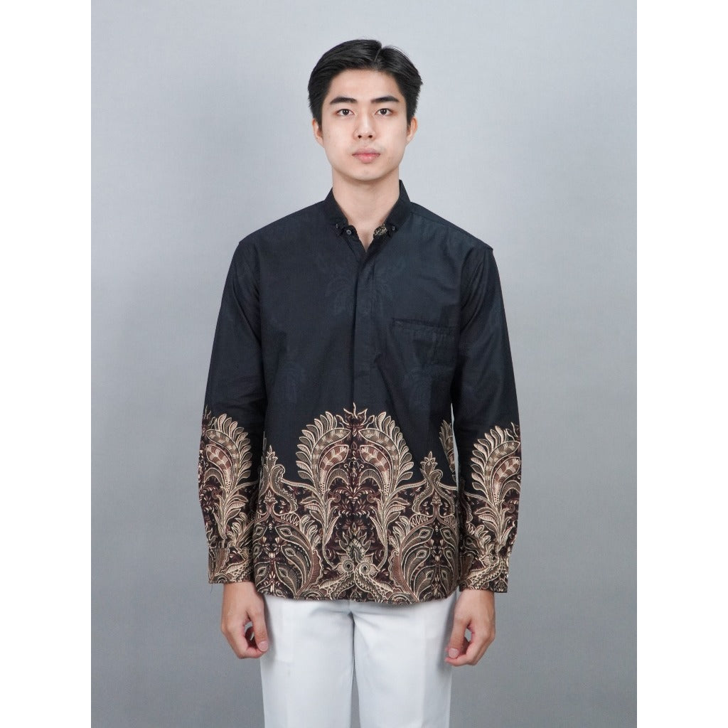 Swipe Up Kemeja Batik Pria Modern Slimfit Lengan Panjang Charisma Black