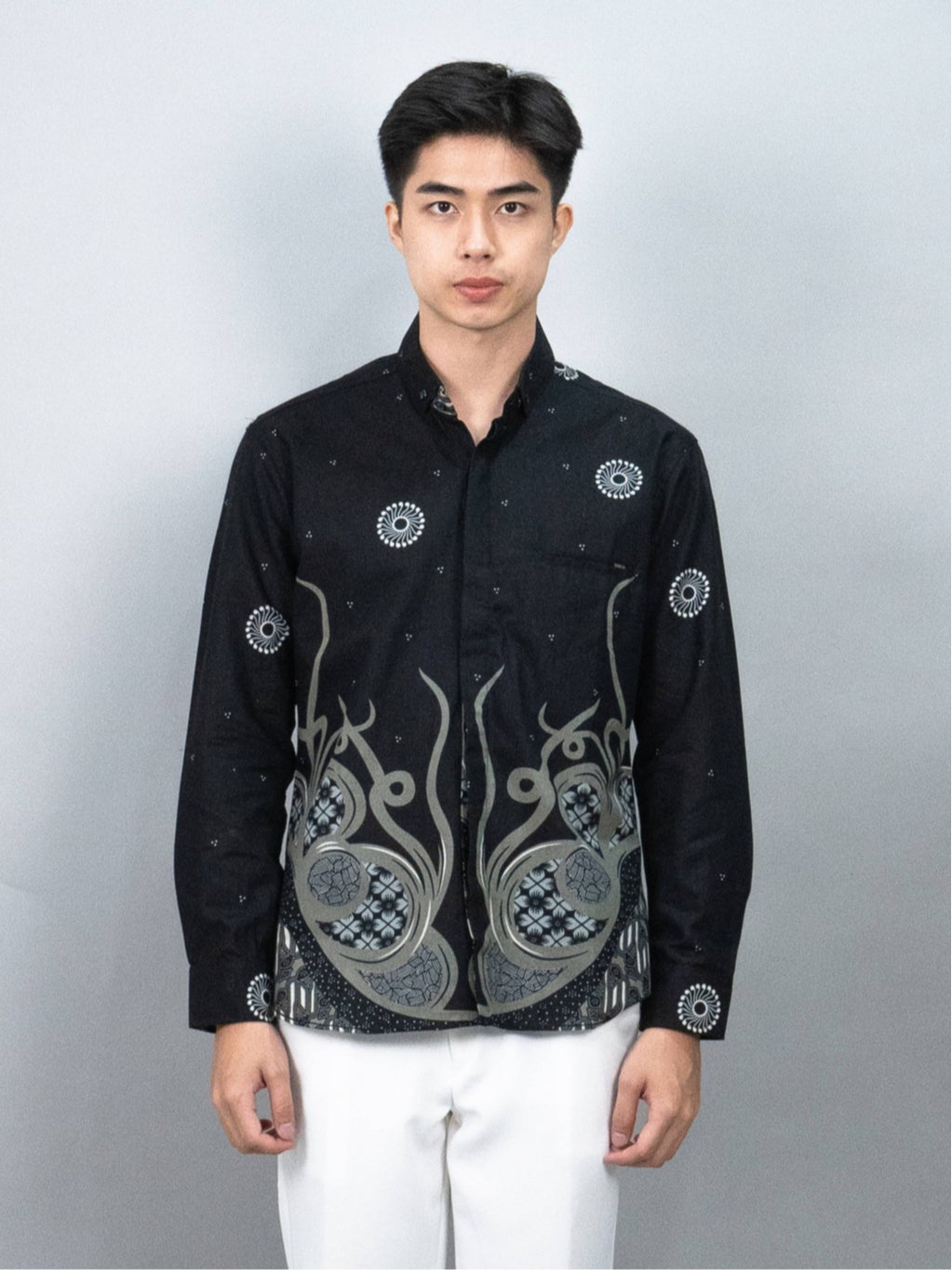 Swipe Up Kemeja Batik Pria Modern Jumbo Lengan Panjang Night