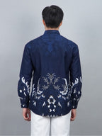 Swipe Up Kemeja Batik Pria Modern Slimfit Katun Lengan Panjang Motif Katsura Navy