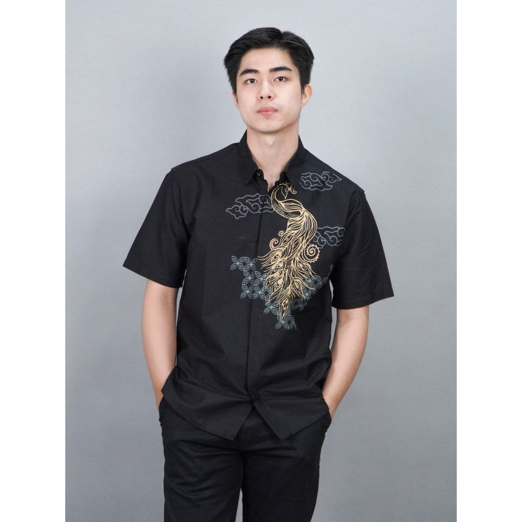 Swipe Up Kemeja Batik Pria Modern Lengan Pendek Himawari White