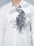 Swipe Up Kemeja Batik Pria Modern Katun Slimfit Lengan Panjang Motif Himawari White