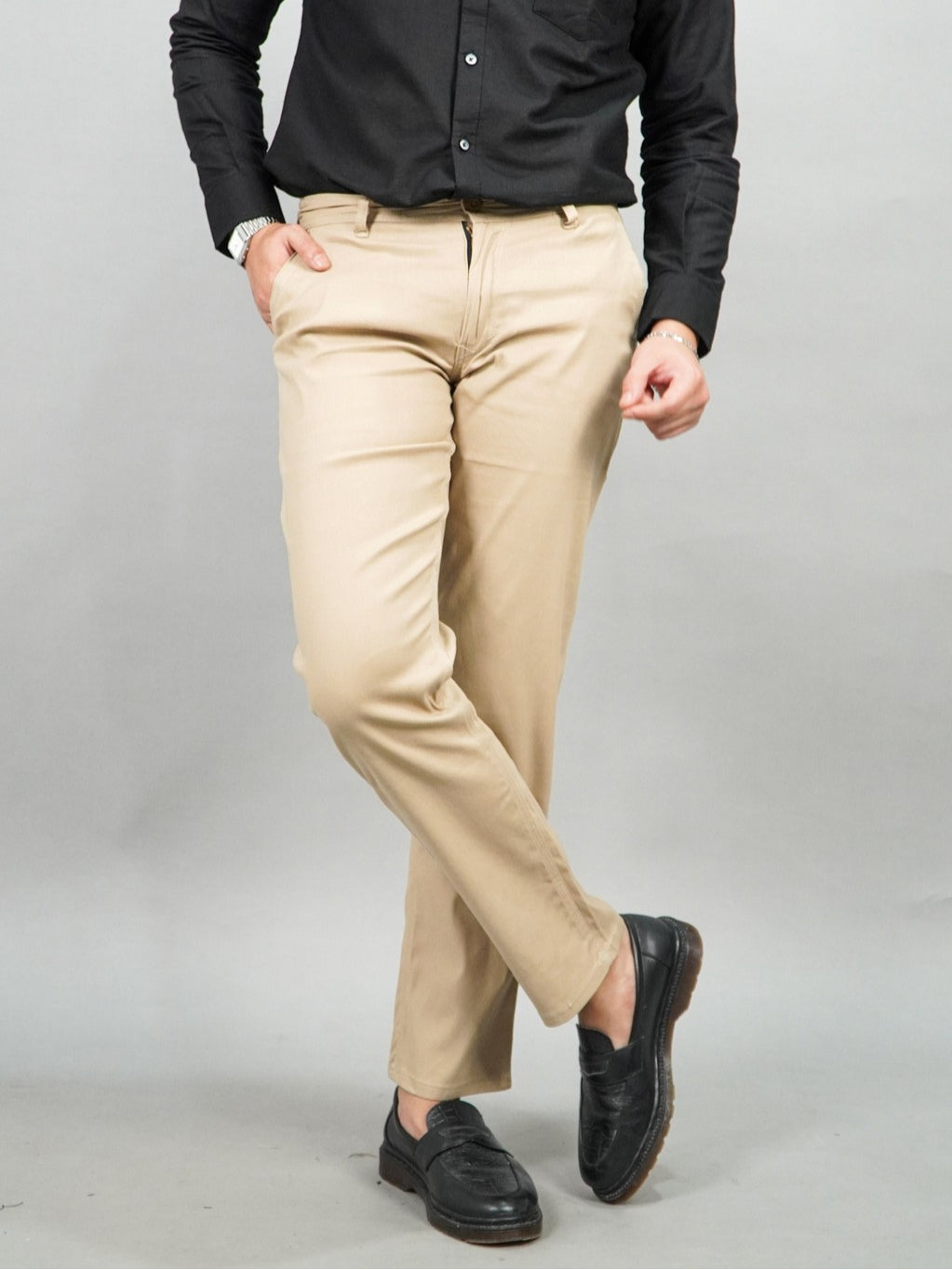 Swipe Up Celana Panjang Pria Chino Pants Slim Fit Stretch Cream