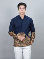 Swipe Up Kemeja Batik Pria Modern Slimfit Lengan Panjang Charisma Navy
