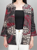 Swipe Up Outer Batik Wanita Modern Lengan 3/4 Kiiro Maroon
