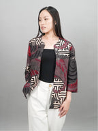 Swipe Up Outer Batik Wanita Modern Lengan 3/4 Kiiro Maroon