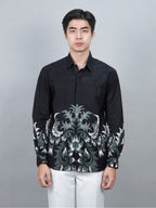 Swipe Up Kemeja Batik Pria Modern Katun Slimfit Lengan Panjang Motif Katsura Black
