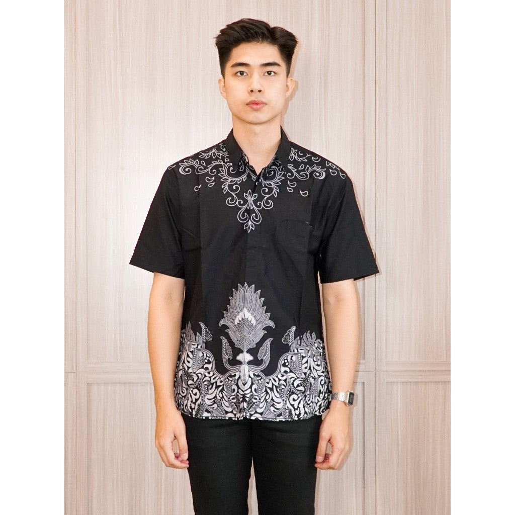Swipe Up Kemeja Batik Pria Modern Lengan Pendek Widura Black