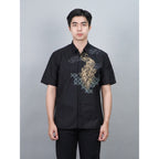 Swipe Up Kemeja Batik Pria Modern Lengan Pendek Himawari Black