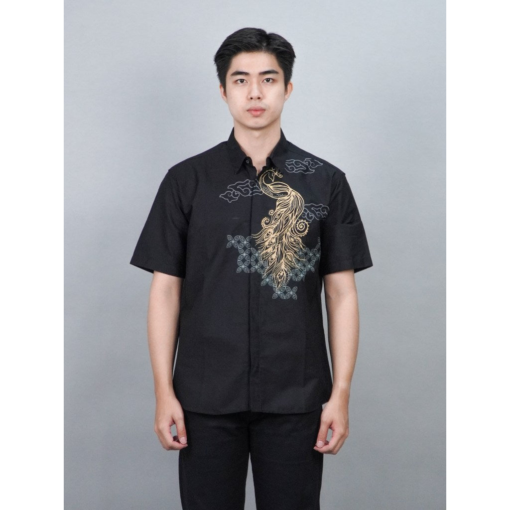 Swipe Up Kemeja Batik Pria Modern Lengan Pendek Himawari Black