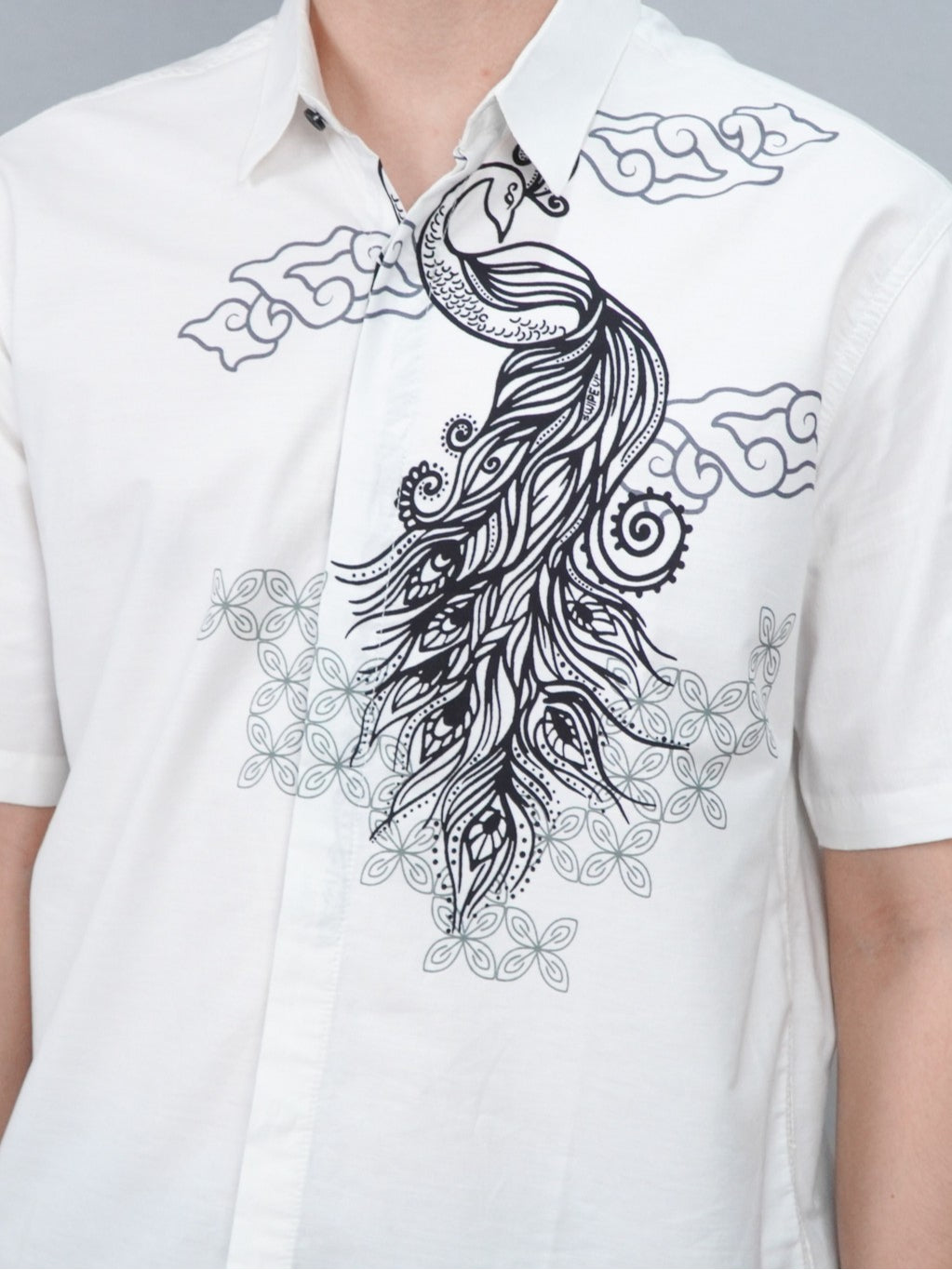 Swipe Up Kemeja Batik Pria Modern Lengan Pendek Himawari White