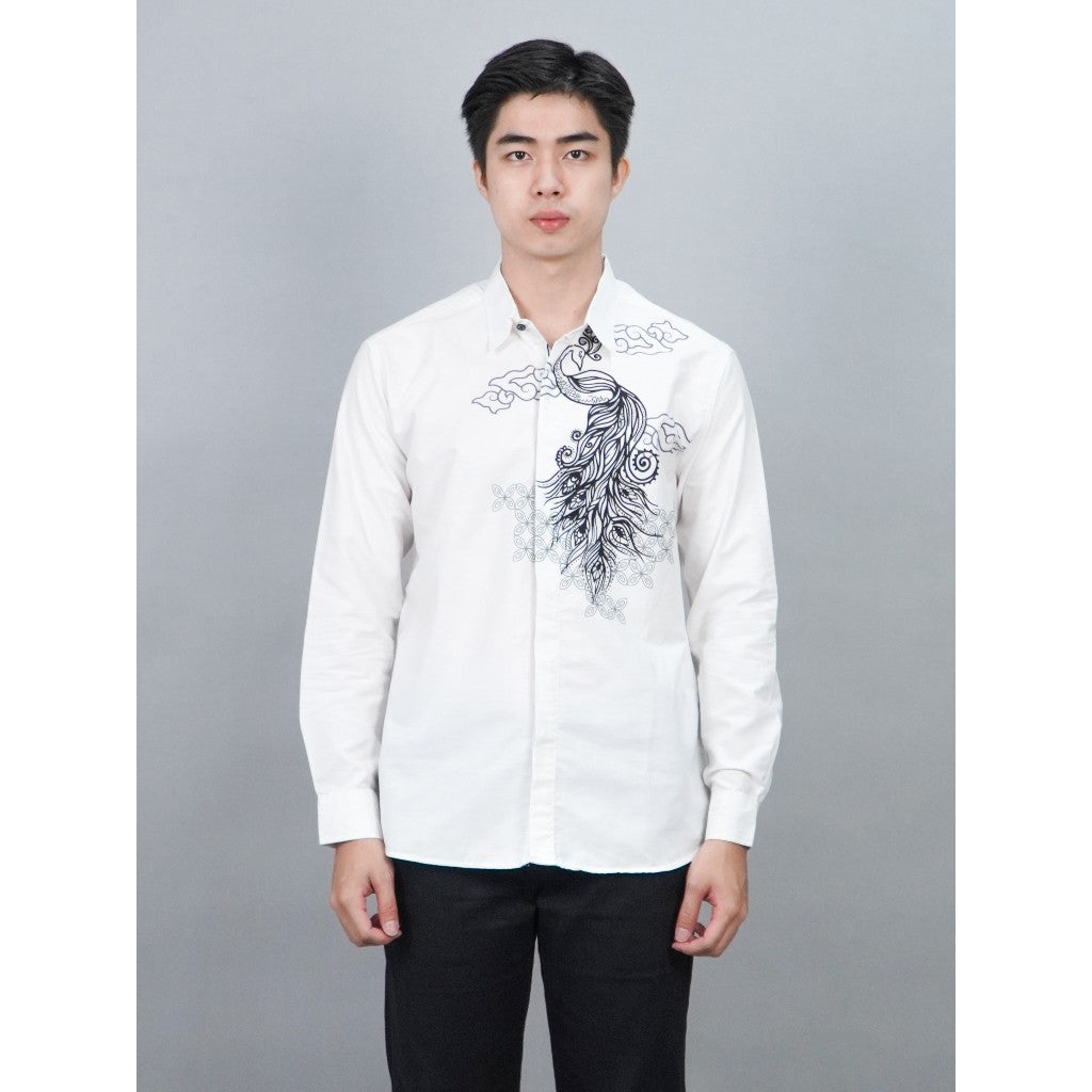 Swipe Up Kemeja Batik Pria Modern Katun Slimfit Lengan Panjang Motif Himawari Black