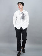 Swipe Up Kemeja Batik Pria Modern Katun Slimfit Lengan Panjang Motif Himawari White