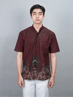 Swipe Up Kemeja Batik Pria Modern Lengan Pendek Widura Maroon