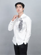 Swipe Up Kemeja Batik Pria Modern Katun Slimfit Lengan Panjang Motif Himawari White