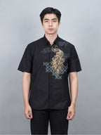 Swipe Up Kemeja Batik Pria Modern Lengan Pendek Himawari Black