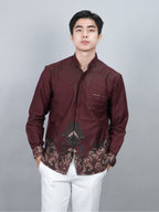 Swipe Up Kemeja Batik Pria Modern Lengan Panjang Widura Maroon