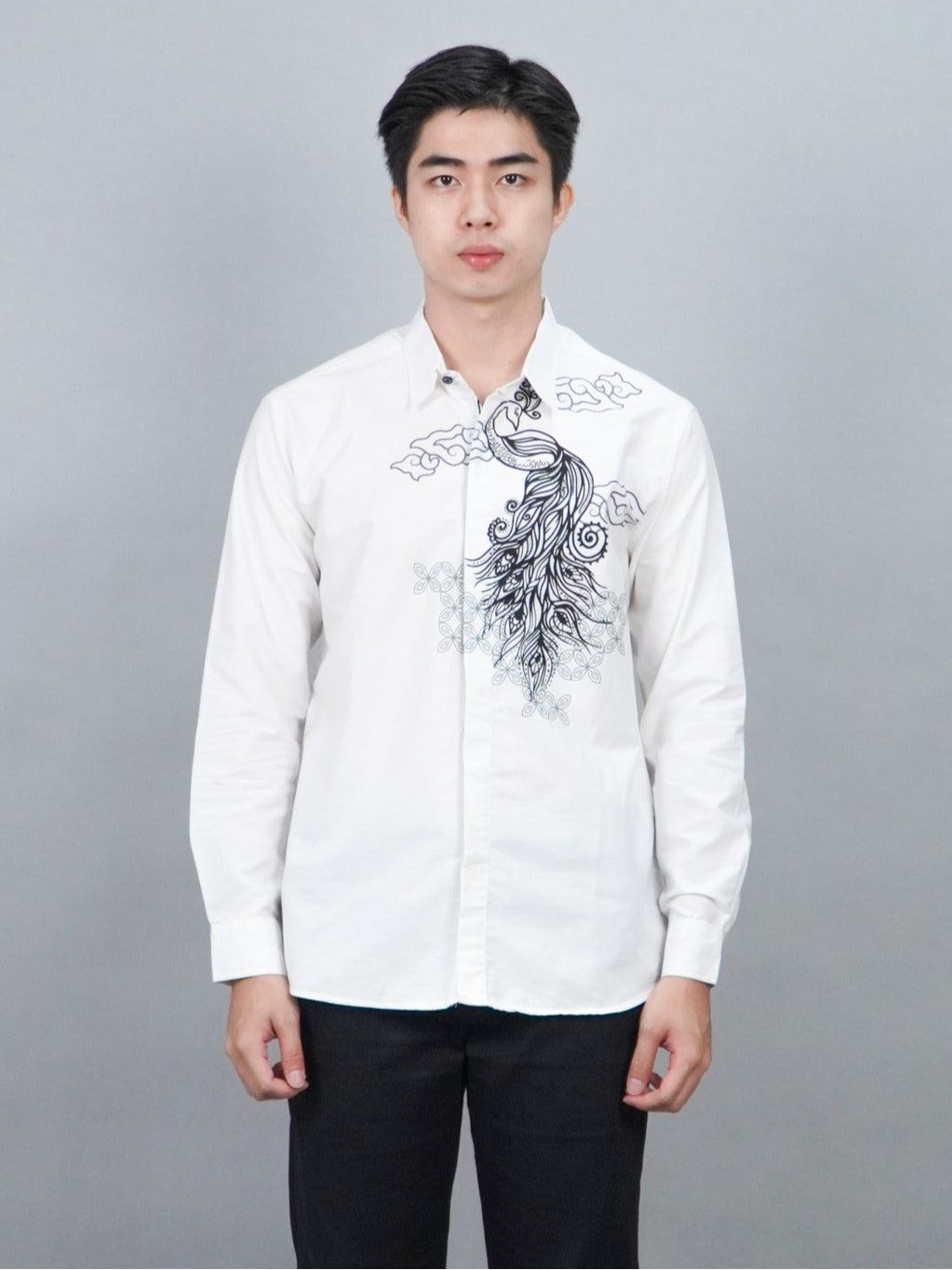 Swipe Up Kemeja Batik Pria Modern Katun Slimfit Lengan Panjang Motif Himawari White