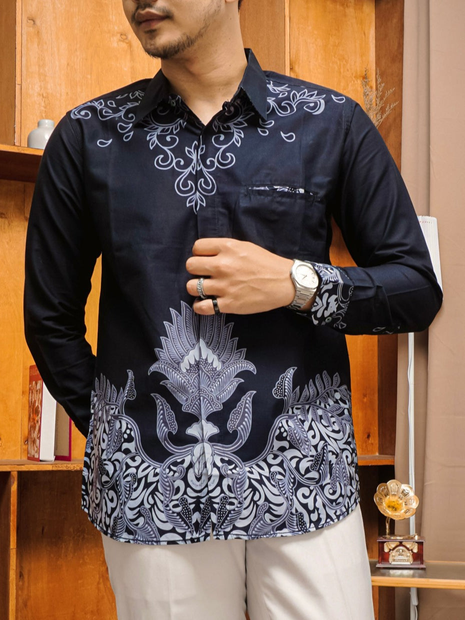Swipe Up Kemeja Batik Pria Modern Lengan Panjang Widura Black