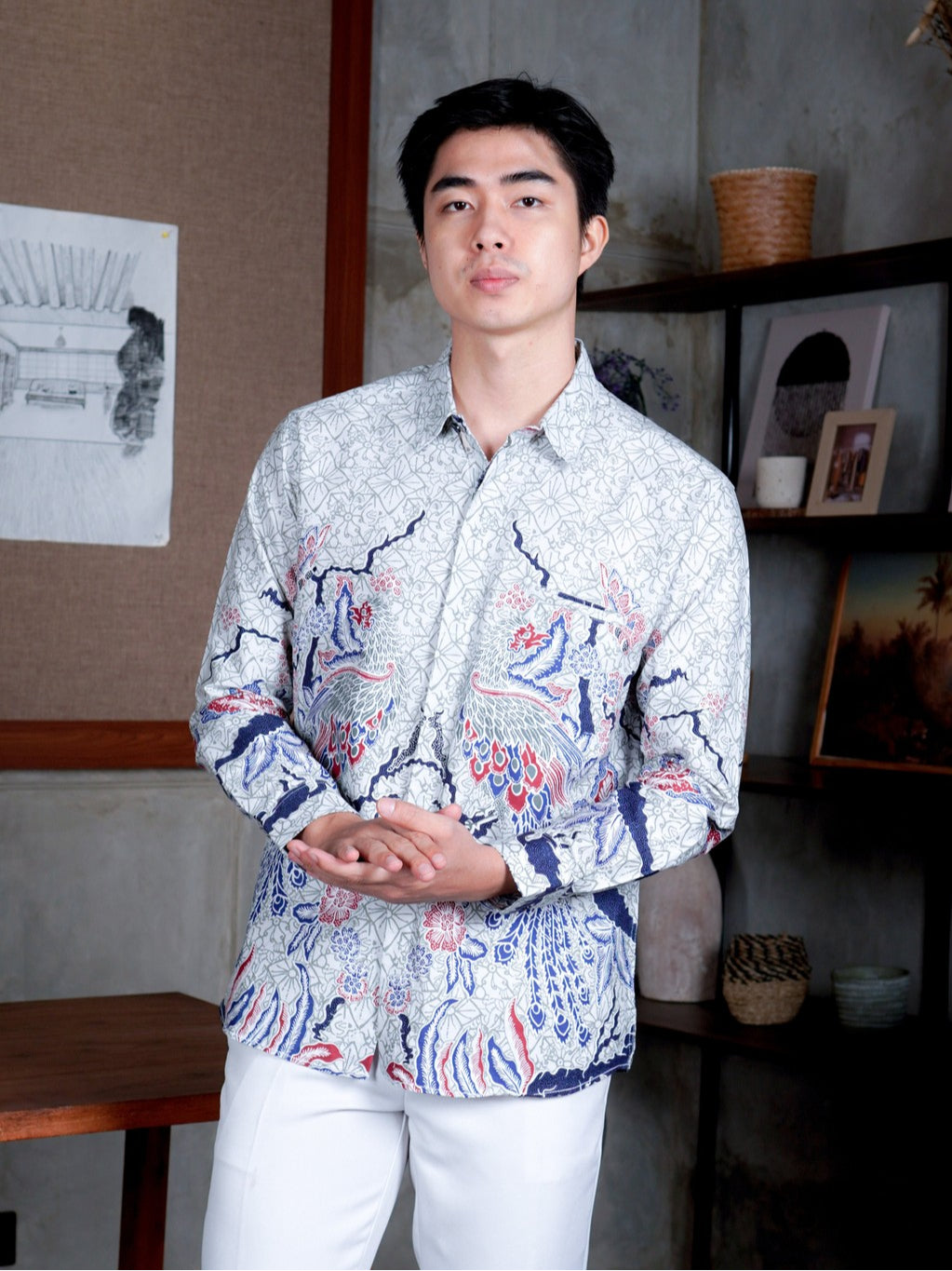 Swipe Up Kemeja Batik Pria Modern Slimfit Lengan Panjang Shiroi Blue