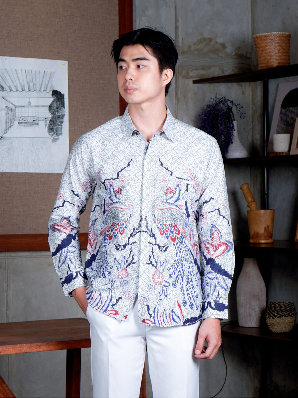 Swipe Up Kemeja Batik Pria Modern Slimfit Lengan Panjang Shiroi Blue