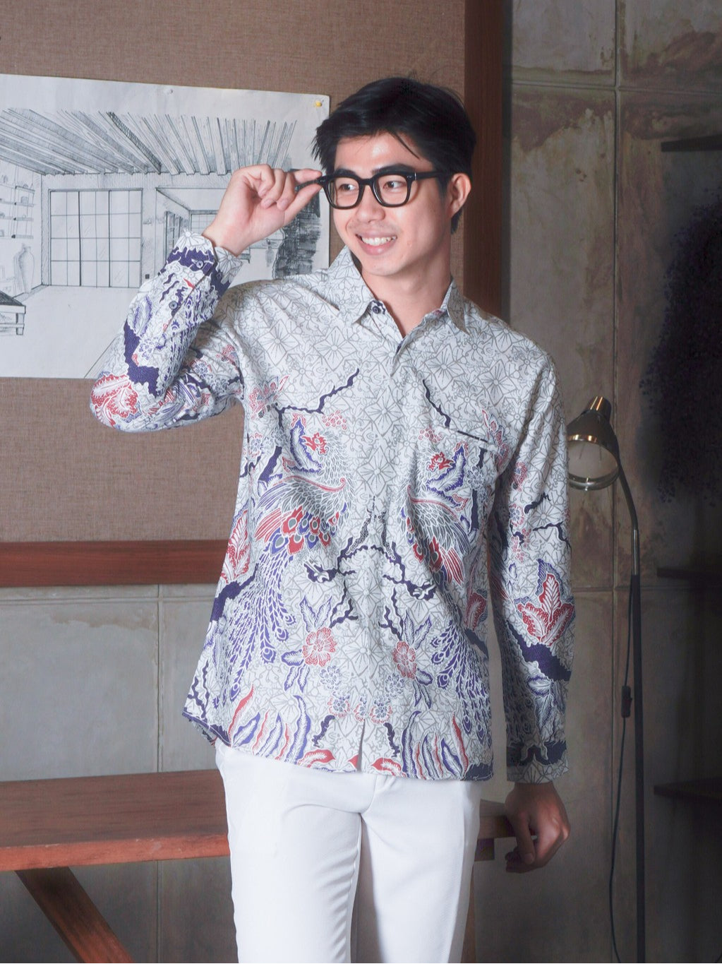 Swipe Up Kemeja Batik Pria Modern Slimfit Lengan Panjang Shiroi Blue