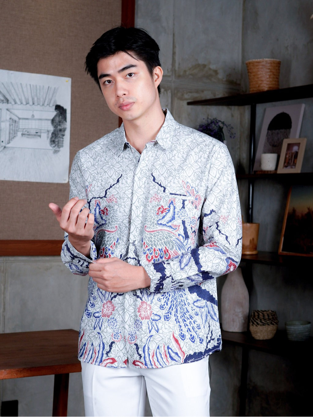 Swipe Up Kemeja Batik Pria Modern Slimfit Lengan Panjang Shiroi Blue