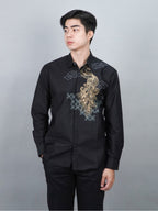 Swipe Up Kemeja Batik Pria Modern Katun Slimfit Lengan Panjang Motif Himawari Black