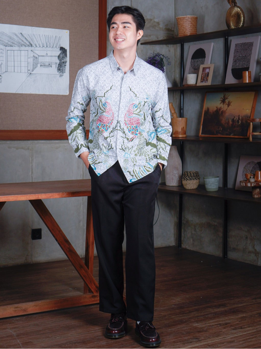 Swipe Up Kemeja Batik Pria Modern Slimfit Lengan Panjang Shiroi Green