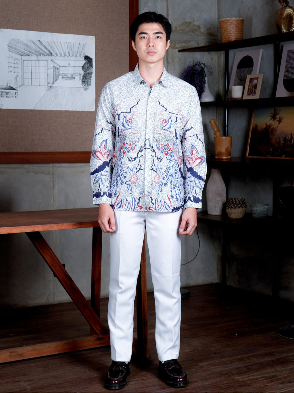 Swipe Up Kemeja Batik Pria Modern Slimfit Lengan Panjang Shiroi Blue