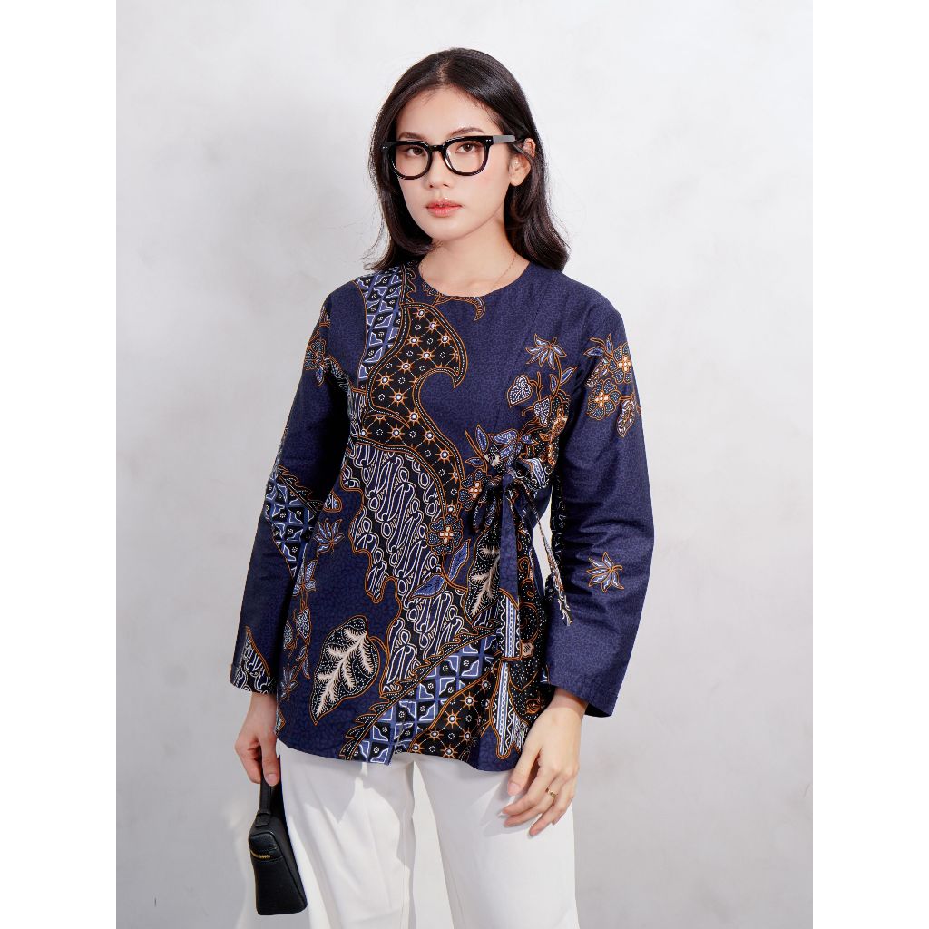 Swipe Up Kemeja Batik Couple Pria Wanita Modern Akai Navy Brown