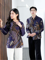 Swipe Up Kemeja Batik Couple Pria Wanita Modern Akai Navy Brown