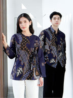 Swipe Up Kemeja Batik Couple Pria Wanita Modern Akai Navy Brown