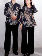 Swipe Up Kemeja Batik Couple Pria Wanita Modern Akai Navy Cream
